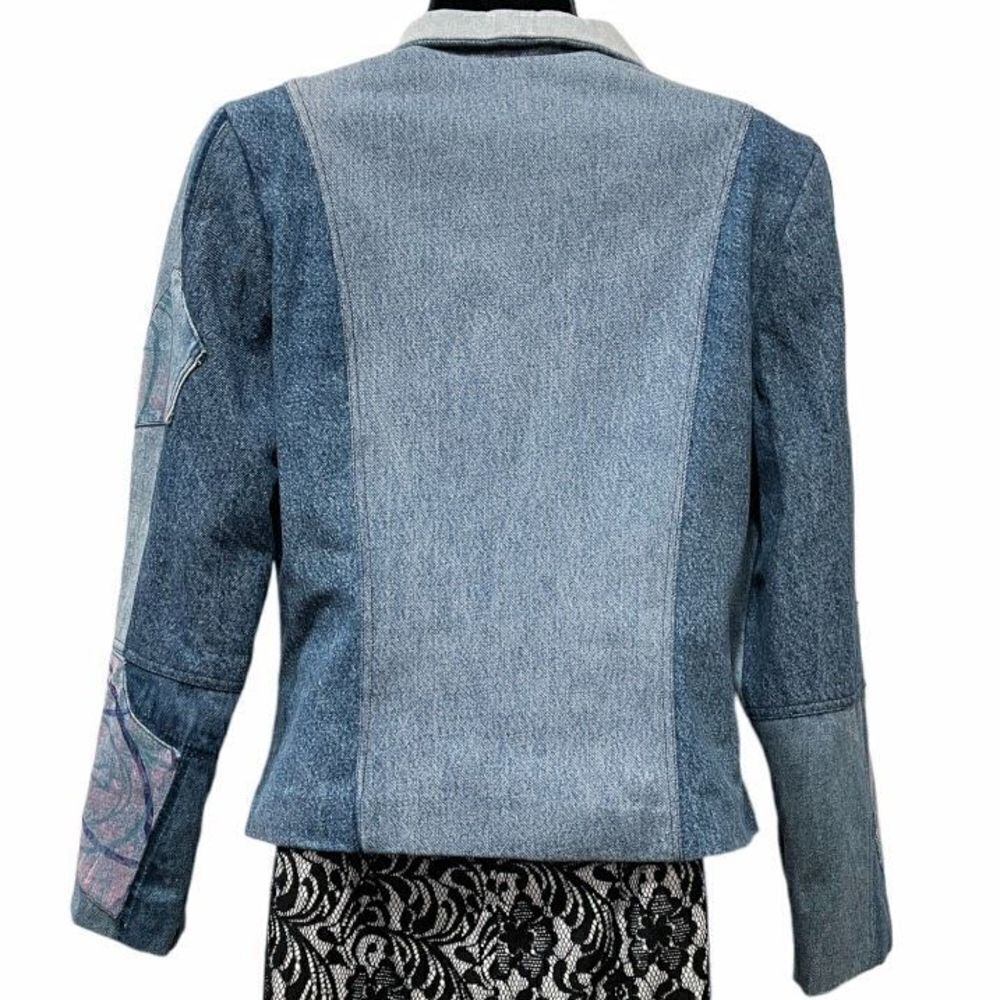 VINTAGE Original Hand Painted Upcycled Denim Patchwork Blazer Jacket Size Small - Picture 13 of 16